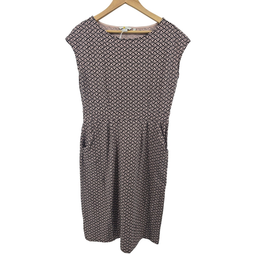 Cap-Sleeve Navy and Pale Pink Patterned Dress